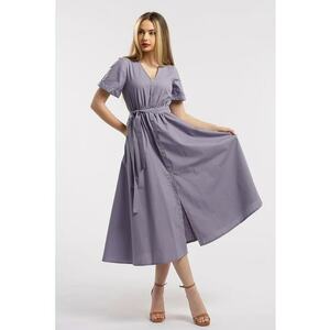 Rochie midi cu croiala evazata si cordon in talie imagine