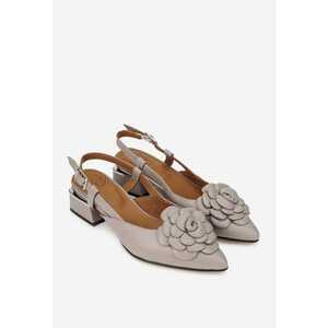 Pantofi dama taupe din piele cu ornament floare imagine