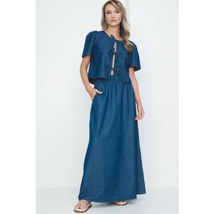 Bluza de denim cu prindere frontala si funde imagine
