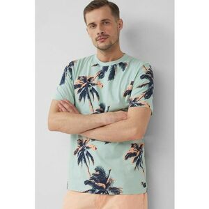 Tricou cu decolteu la baza gatului si model tropical imagine