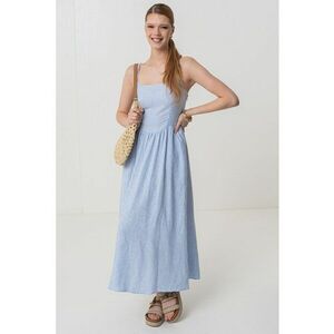Rochie maxi evazata din amestec de in cu bretele inguste ajustabile imagine