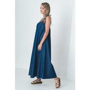 Rochie maxi de denim cu bretele cu prindere pe umeri imagine