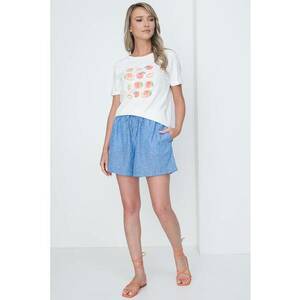 Tricou cu decolteu la baza gatului cu imprimeu grafic imagine