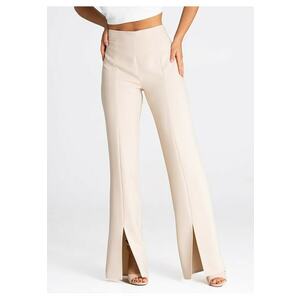 Pantaloni dama M955 - talie inalta - bej - material poliester/viscoza/elastan - imagine