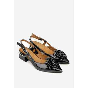 Pantofi dama negri din piele lacuita cu ornament floare imagine