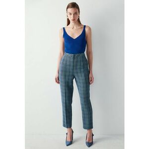 Pantaloni crop in carouri cu talie inalta imagine