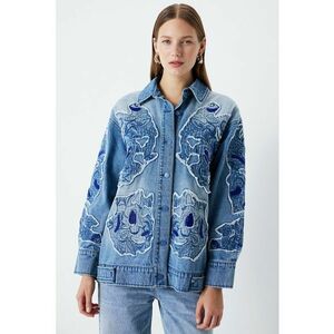 Jacheta de denim cu aplicatii contrastante imagine