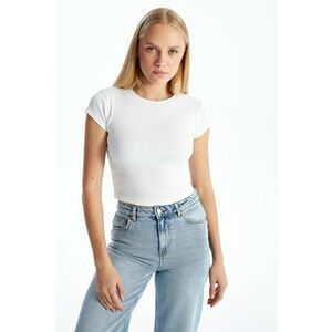 Tricou crop din amestec de bumbac cu aspect striat imagine