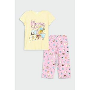 Pijama cu maneci scurte si imprimeu grafic imagine
