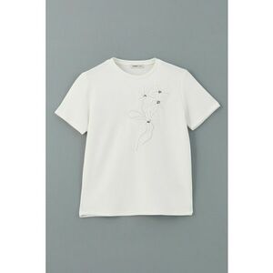 Tricou cu decolteu la baza gatului si broderie imagine