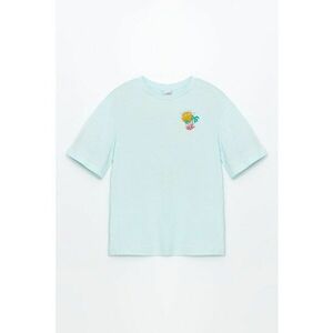 Tricou de bumbac cu imprimeu si decolteu la baza gatului imagine