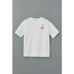 Tricou de bumbac cu imprimeu si decolteu la baza gatului imagine