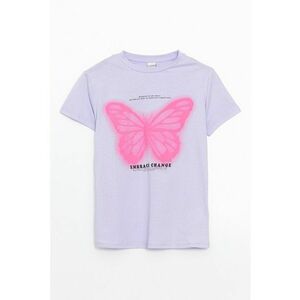 Tricou de bumbac cu imprimeu fluturi imagine