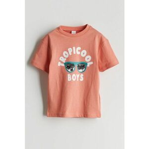 Tricou de bumbac cu imprimeu si decolteu la baza gatului imagine