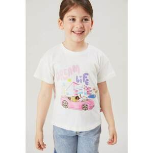 Tricou cu decolteu la baza gatului si imprimeu grafic imagine