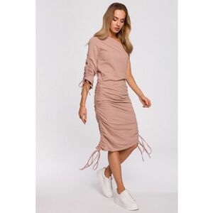 Rochie asimetrica - pe un umar - Roz prafuit - imagine