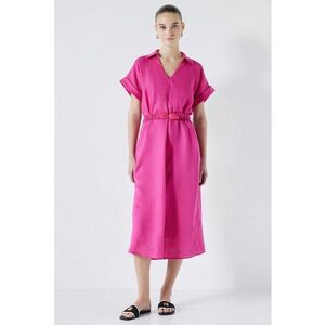 Rochie-camasa midi din in cu decolteu in V imagine