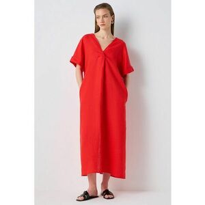 Rochie midi din in cu croiala dreapta si buzunare laterale imagine