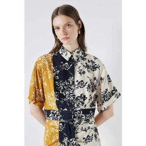 Camasa crop cu model colorblock si imprimeu floral imagine