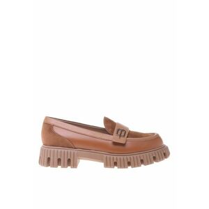 Pantofi loafer din piele cu talpa demi-wedge si detaliu cu logo metalic imagine