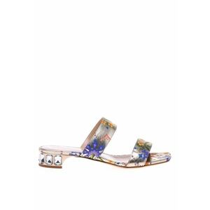 Papuci de piele cu toc si model floral imagine