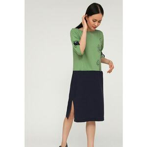 Rochie din amestec de in cu model colorblock imagine