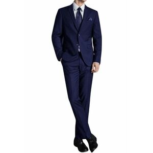 Costum pentru barbati poliester/viscoza - slim fit - cu sacou si pantaloni - bleumarin - imagine