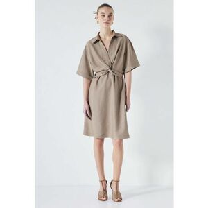 Rochie mini din amestec de in cu maneci medii imagine