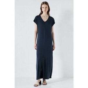Rochie din amestec de modal cu croiala dreapta si slit frontal imagine