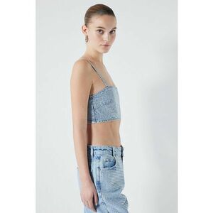 Top crop de denim cu strasuri imagine