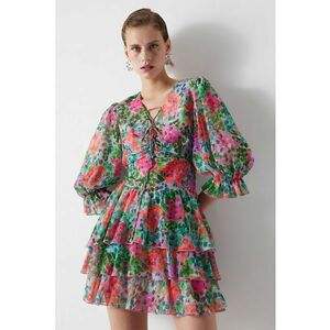 Rochie cu decolteu in V - model stratificat si imprimeu floral imagine