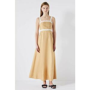 Rochie maxi din amestec de in cu croiala in A imagine