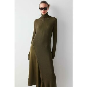 Rochie striata cu guler inalt imagine