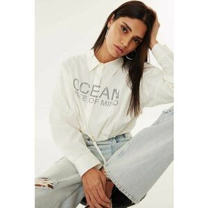 Camasa crop cu imprimeu text imagine