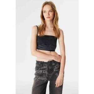 Top crop din denim cu detalii cu aspect deteriorat si bretele inguste imagine