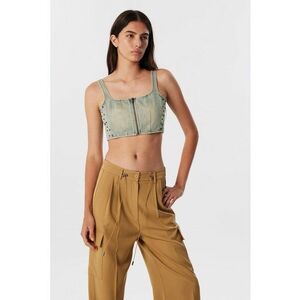 Top crop din denim cu tinte imagine