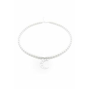 Colier dama - perle Preciosa albe 6mm - pandantiv Semiluna Argint 925 - reglabil imagine