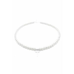 Colier cu Perle Preciosa albe si pandantiv Cruce din Argint 925 - reglabil 39-42 cm - perle 6mm - dama imagine