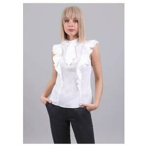Bluza fara maneci din bumbac - cu volane si jabou imagine