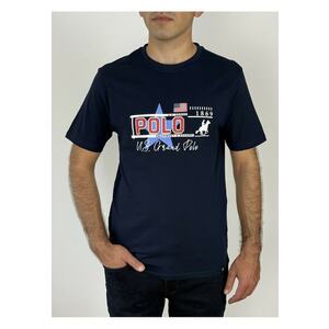 U.S. Grand POLO Tricou barbati cu imprimeu text si logo - Regular fit - Bleumarin inchis imagine