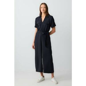 Salopeta crop din amestec de modal cu cordon in talie imagine