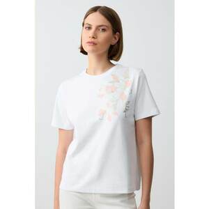 Tricou cu decolteu la baza gatului si imprimeu floral imagine