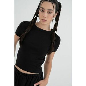 Tricou crop din amestec de bumbac organic cu decolteu rotund imagine