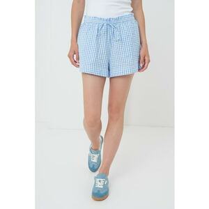 Pantaloni scurti cu snur si model in carouri imagine