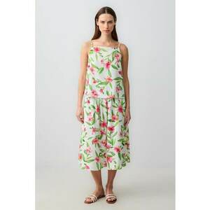Fusta din amestec de in cu model floral si talie elastica imagine
