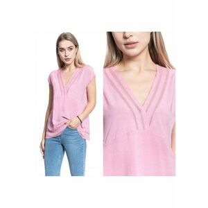 Bluza Dama - Elisa Lace Inset - Croi Slim - Fara Inchidere - 100% Bumbac - Fara Informatii Despre Culoarea Producatorului - Roz imagine
