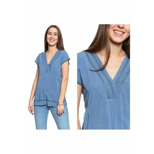 Bluza Dama - Elisa Lace Inset - Croi Slim - Fara Inchidere - 100% Bumbac - Fara Maneci - Albastru - 1 Bucata imagine