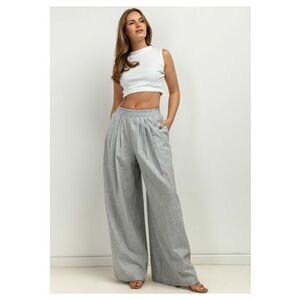Pantaloni palazzo cu pliuri si talie elastica imagine