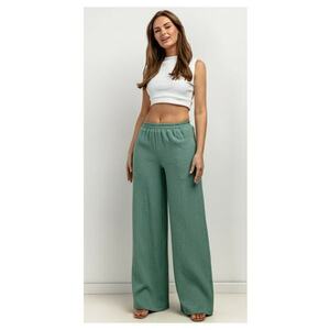 Pantaloni texturati cu croiala ampla si talie elastica imagine