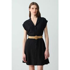Rochie din amestec de in cu croiala in A si curea in talie imagine